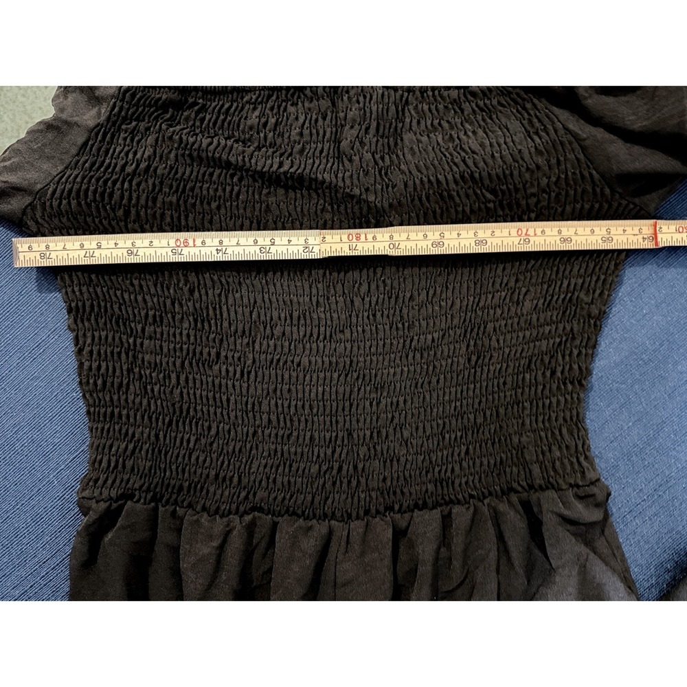 Women Cottagecore Boho Flowy Jumpsuit Small Black Smocked Puff Sleeve Wide Leg - Picture 4 of 5